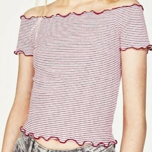 Zara Off the Shoulder Red/White Stripe Top